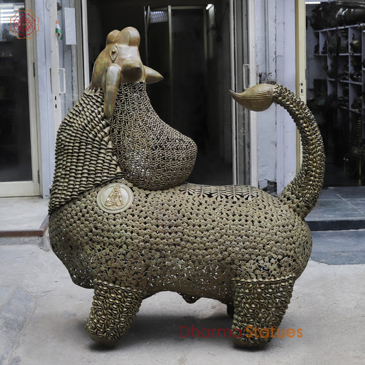 Brass Joyfull Dancing Nandi, Protector of Mount Kailash, Green Patina finish 60”