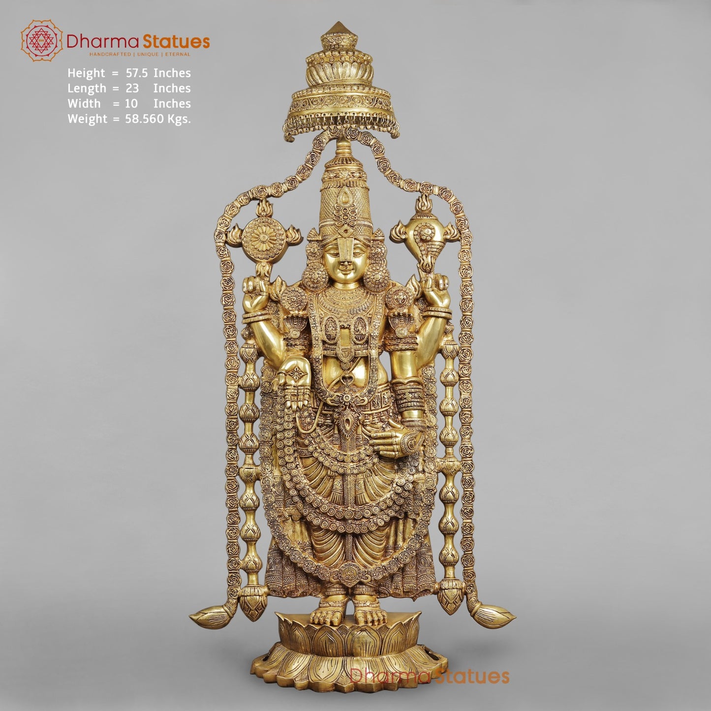 Brass Balaji standing Fine with Garland and Umbrella 57.5”
