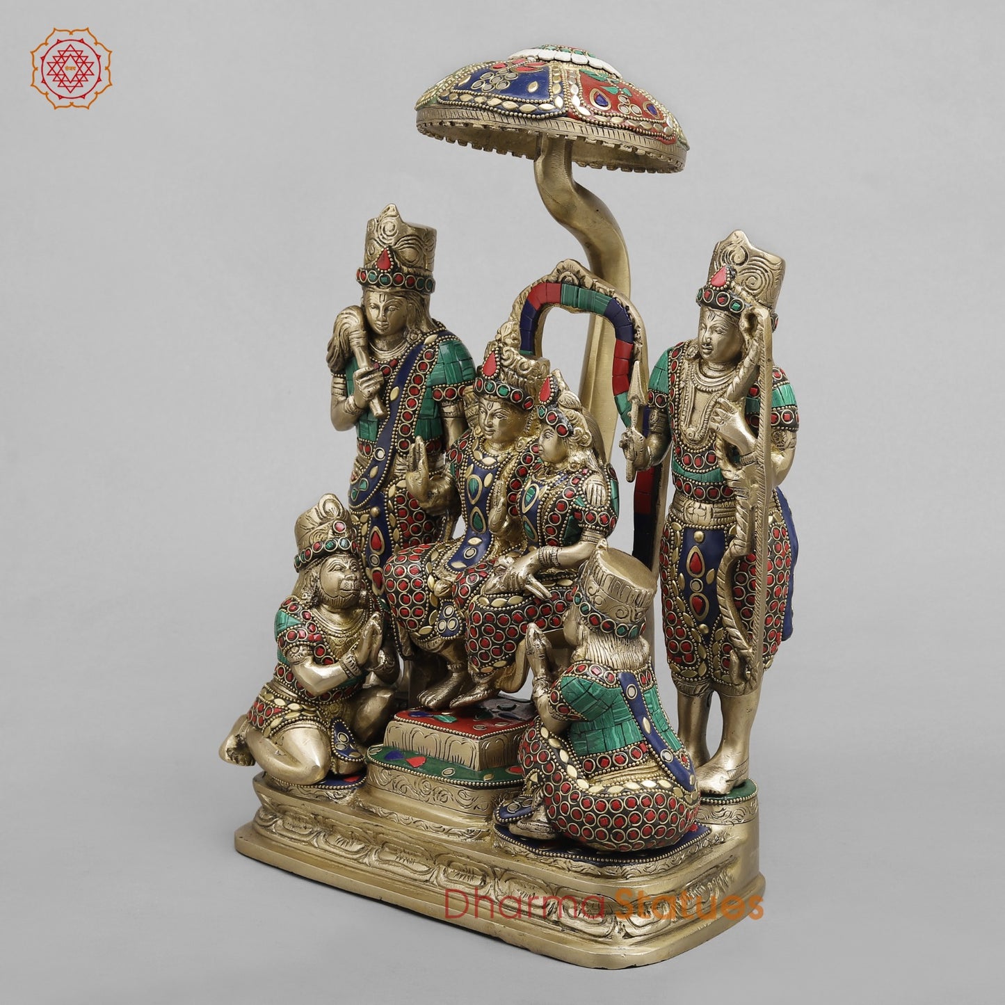 Brass Ram Darbar ( Ram Panchayat ) with umbrella, Stone Work 15”