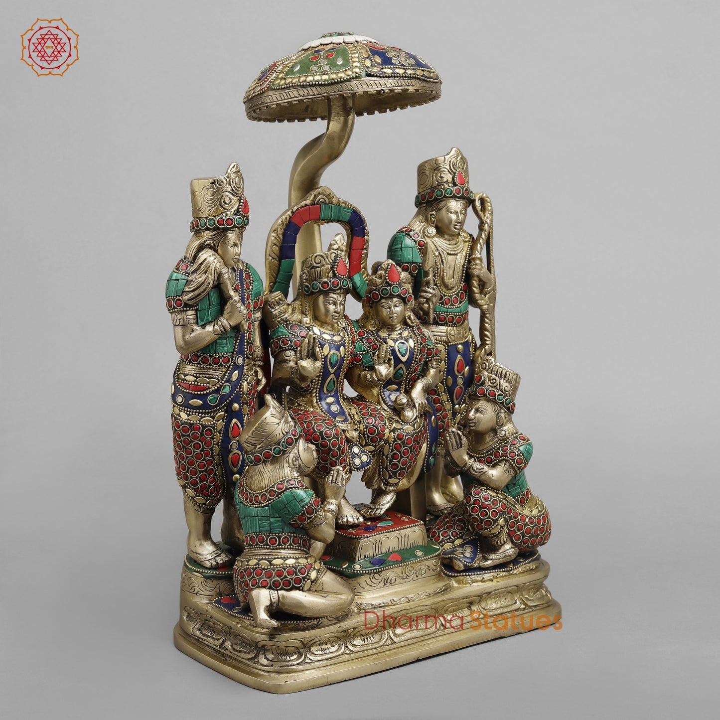 Brass Ram Darbar ( Ram Panchayat ) with umbrella, Stone Work 15”