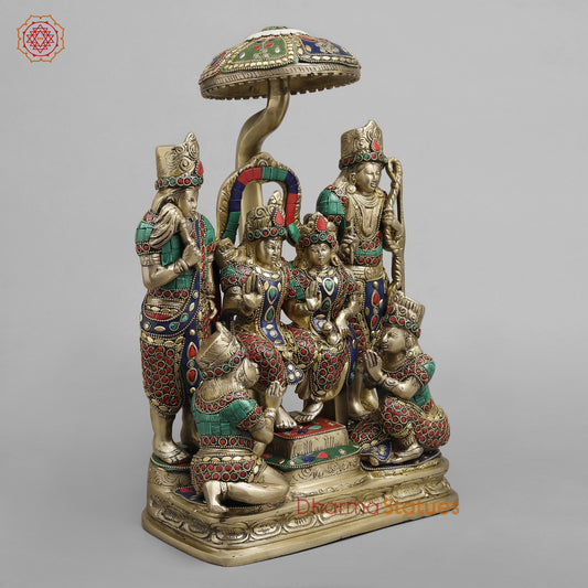 Brass Ram Darbar ( Ram Panchayat ) with umbrella, Stone Work 15”