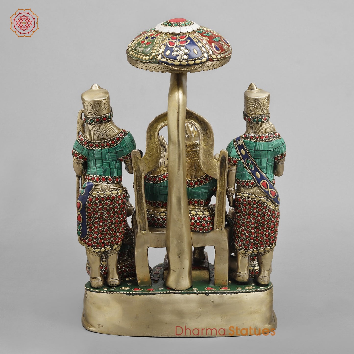 Brass Ram Darbar ( Ram Panchayat ) with umbrella, Stone Work 15”