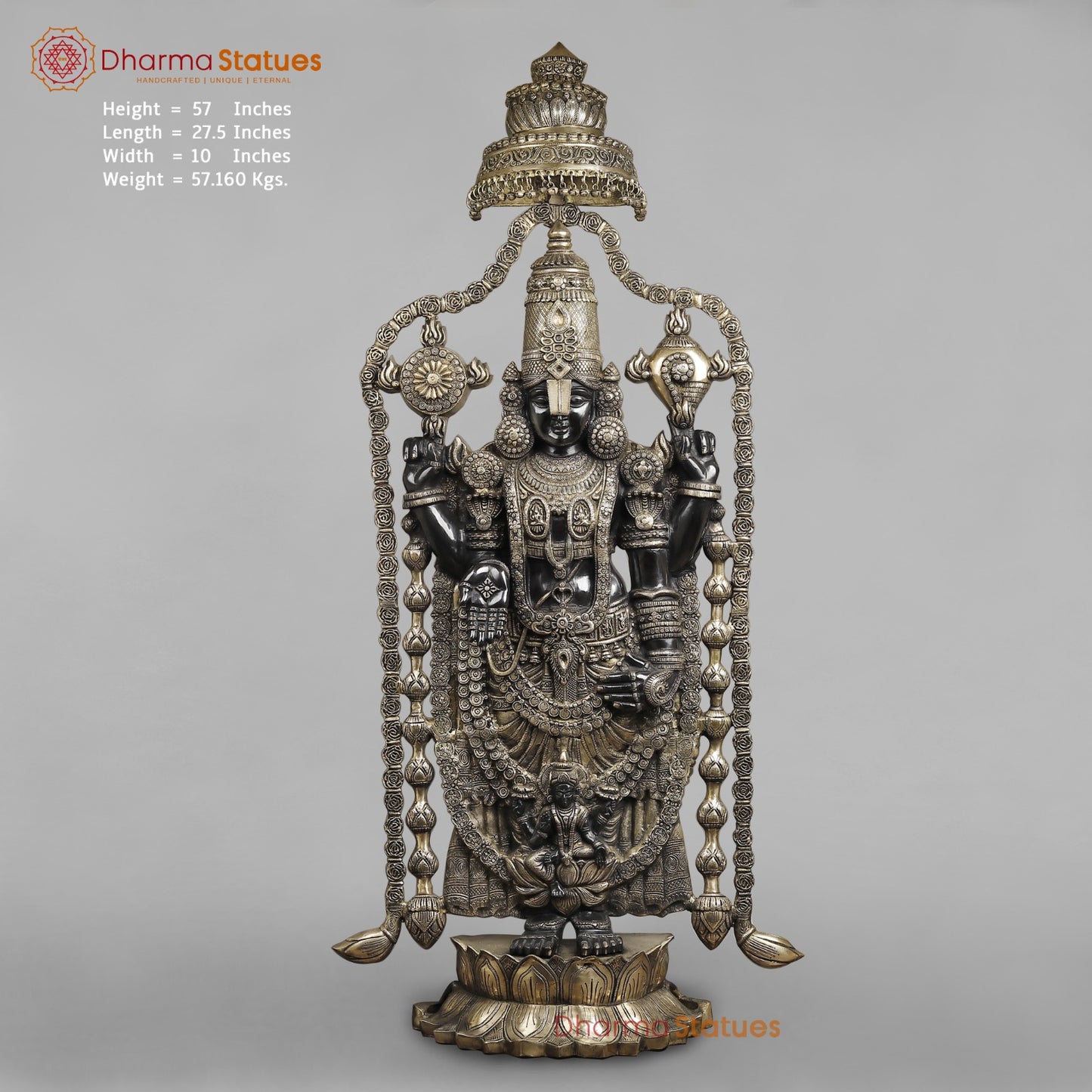 Brass Balaji Fine with Umbrella and Garland, Opulent Black and Smooth finish 57”