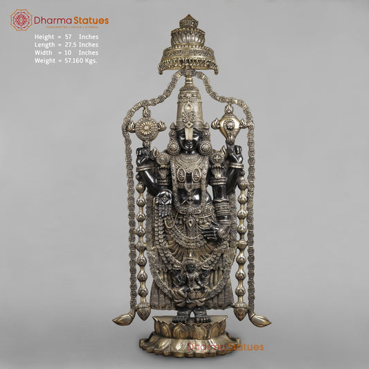 Brass Balaji Fine with Umbrella and Garland, Opulent Black and Smooth finish 57”