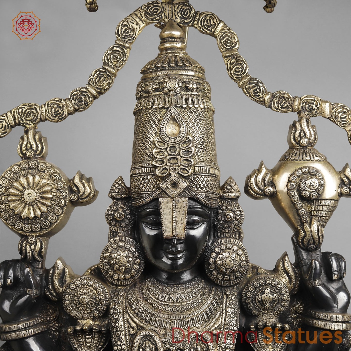 Brass Balaji Fine with Umbrella and Garland, Opulent Black and Smooth finish 57”
