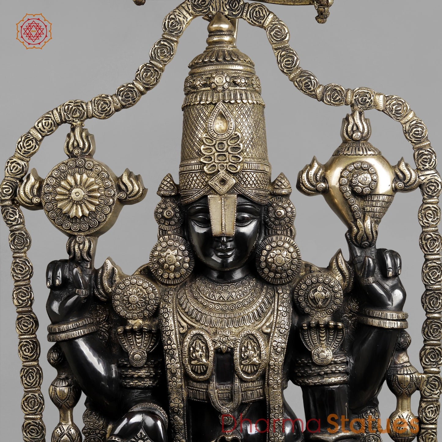 Brass Balaji Fine with Umbrella and Garland, Opulent Black and Smooth finish 57”
