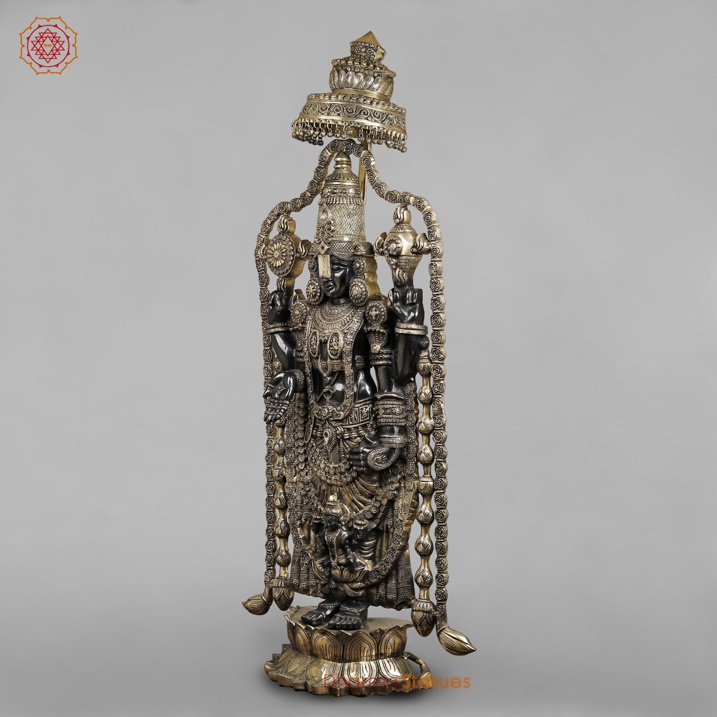 Brass Balaji Fine with Umbrella and Garland, Opulent Black and Smooth finish 57”