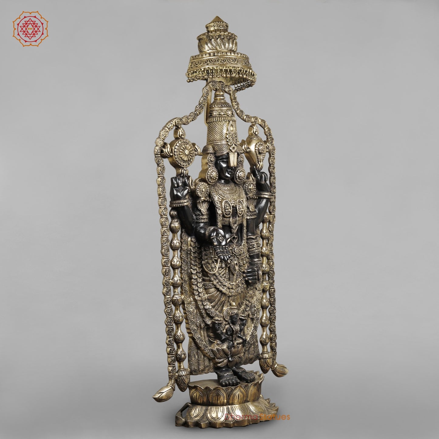 Brass Balaji Fine with Umbrella and Garland, Opulent Black and Smooth finish 57”