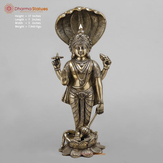Brass Vishnu with Serpent, Smooth finish 17”