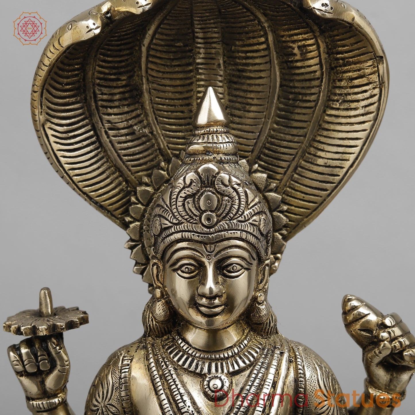Brass Vishnu with Serpent, Smooth finish 17”
