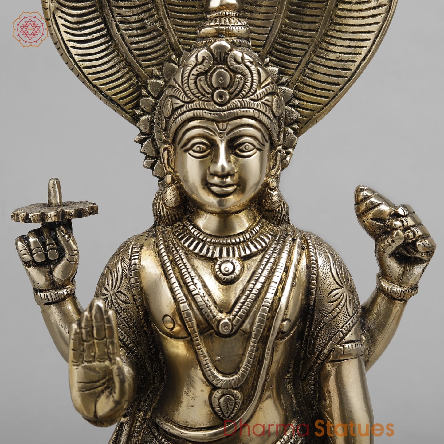 Brass Vishnu with Serpent, Smooth finish 17”