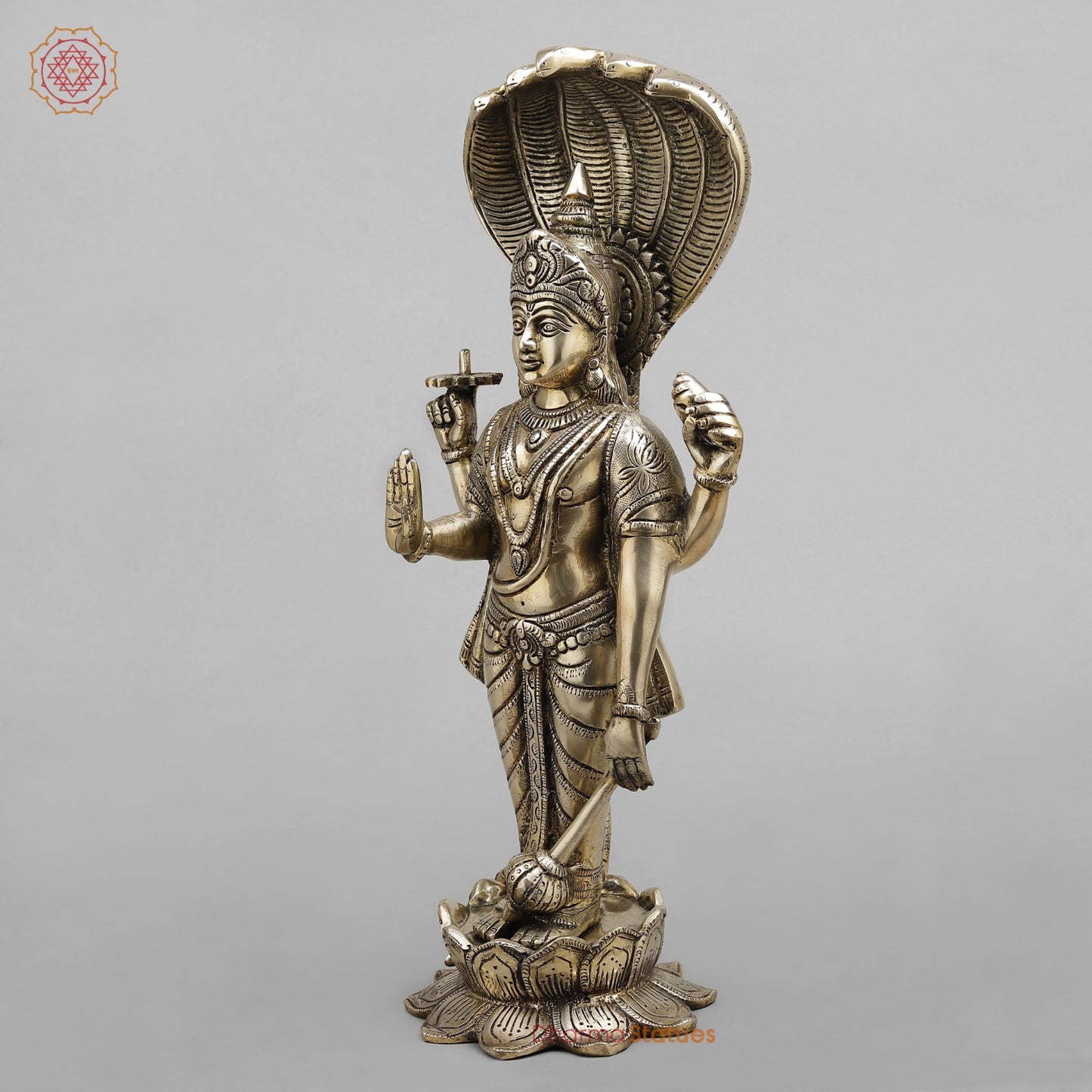 Brass Vishnu with Serpent, Smooth finish 17”