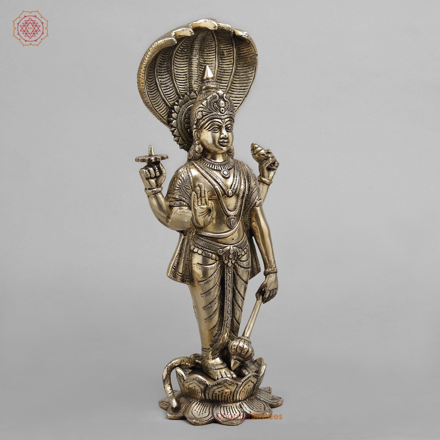 Brass Vishnu with Serpent, Smooth finish 17”