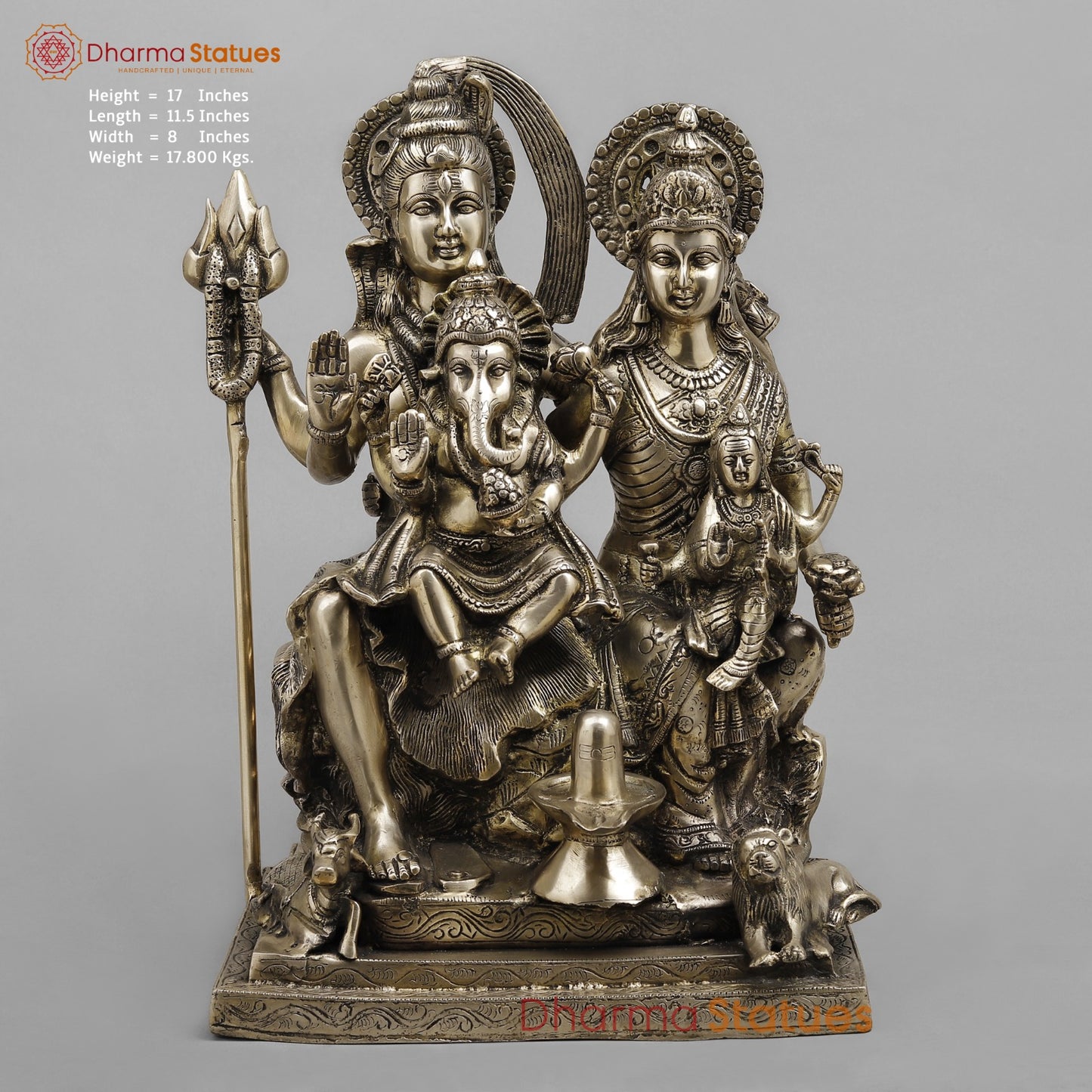 Brass Shiva Family seated, Fine smooth Finish 17”