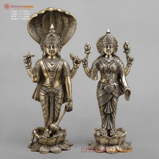 Brass Vishnu and Lakshmi Standing Fine, Smooth finish 17”