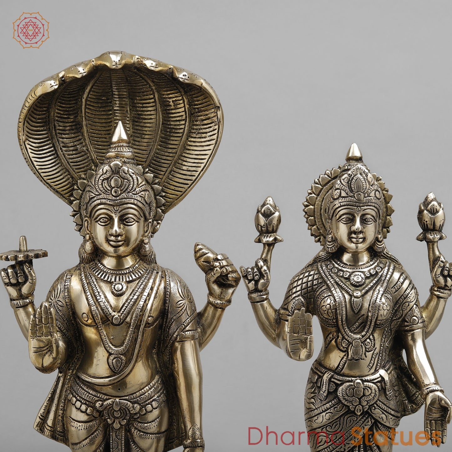 Brass Vishnu and Lakshmi Standing Fine, Smooth finish 17”