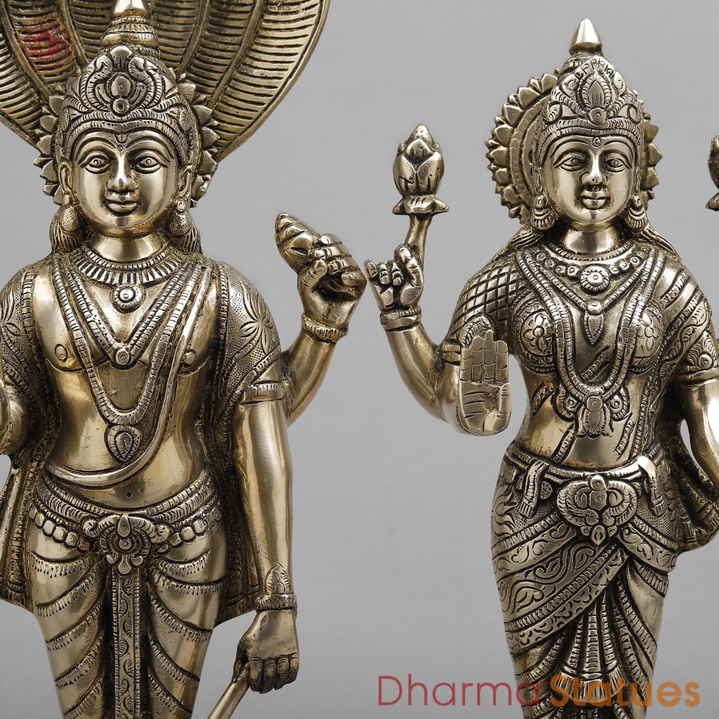 Brass Vishnu and Lakshmi Standing Fine, Smooth finish 17”