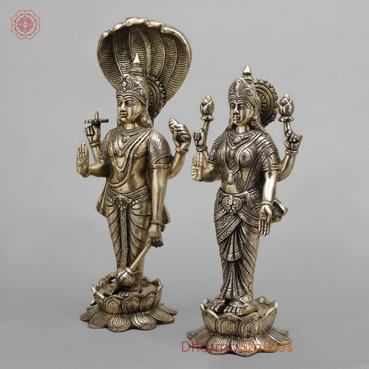 Brass Vishnu and Lakshmi Standing Fine, Smooth finish 17”