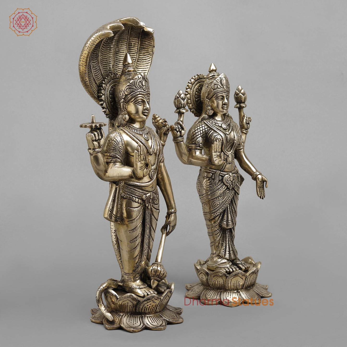 Brass Vishnu and Lakshmi Standing Fine, Smooth finish 17”