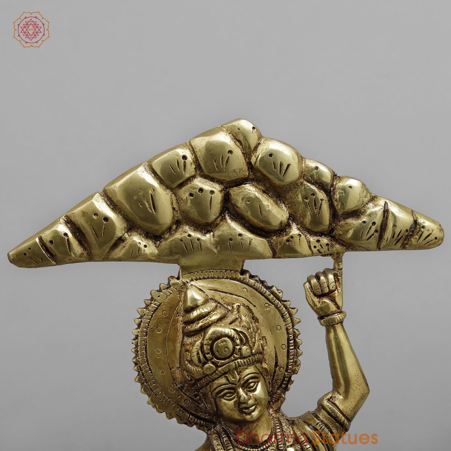 Brass Krishna Lifting Govardhan Parvat, Smooth finish 10”