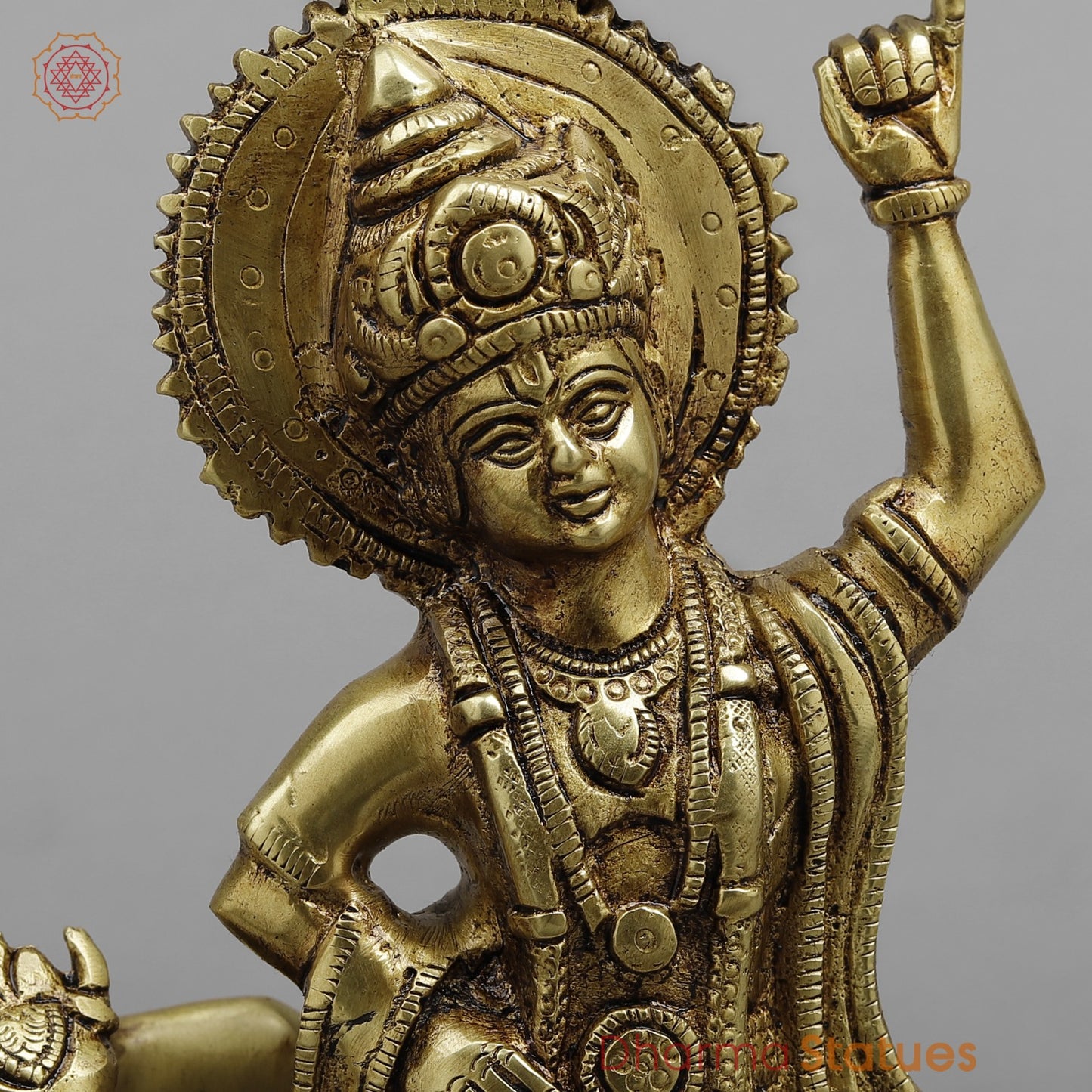 Brass Krishna Lifting Govardhan Parvat, Smooth finish 10”