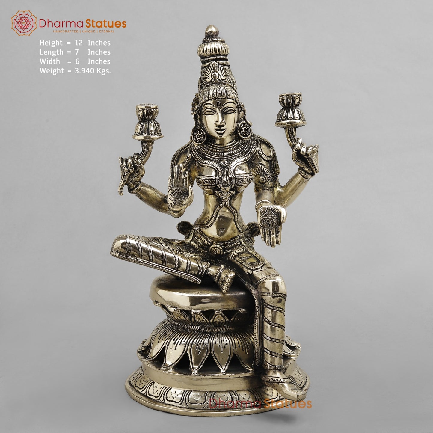Brass Lakshmi seated Fine, Smooth finish 12”