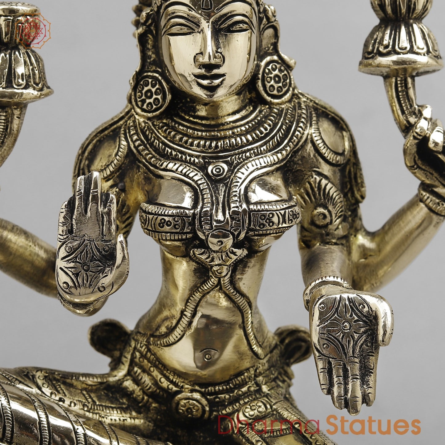 Brass Lakshmi seated Fine, Smooth finish 12”