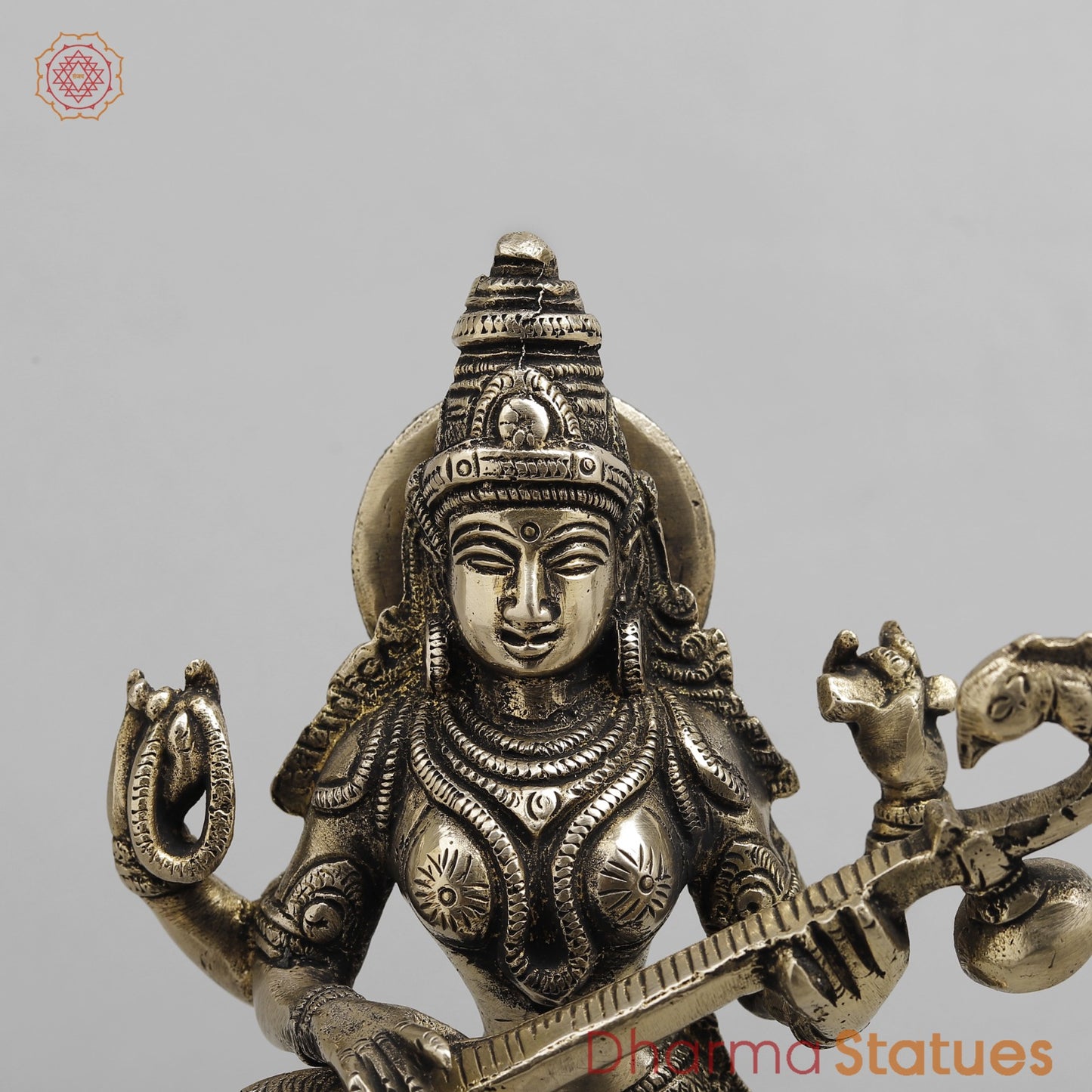 Brass Saraswati standing, Smooth finish 10”