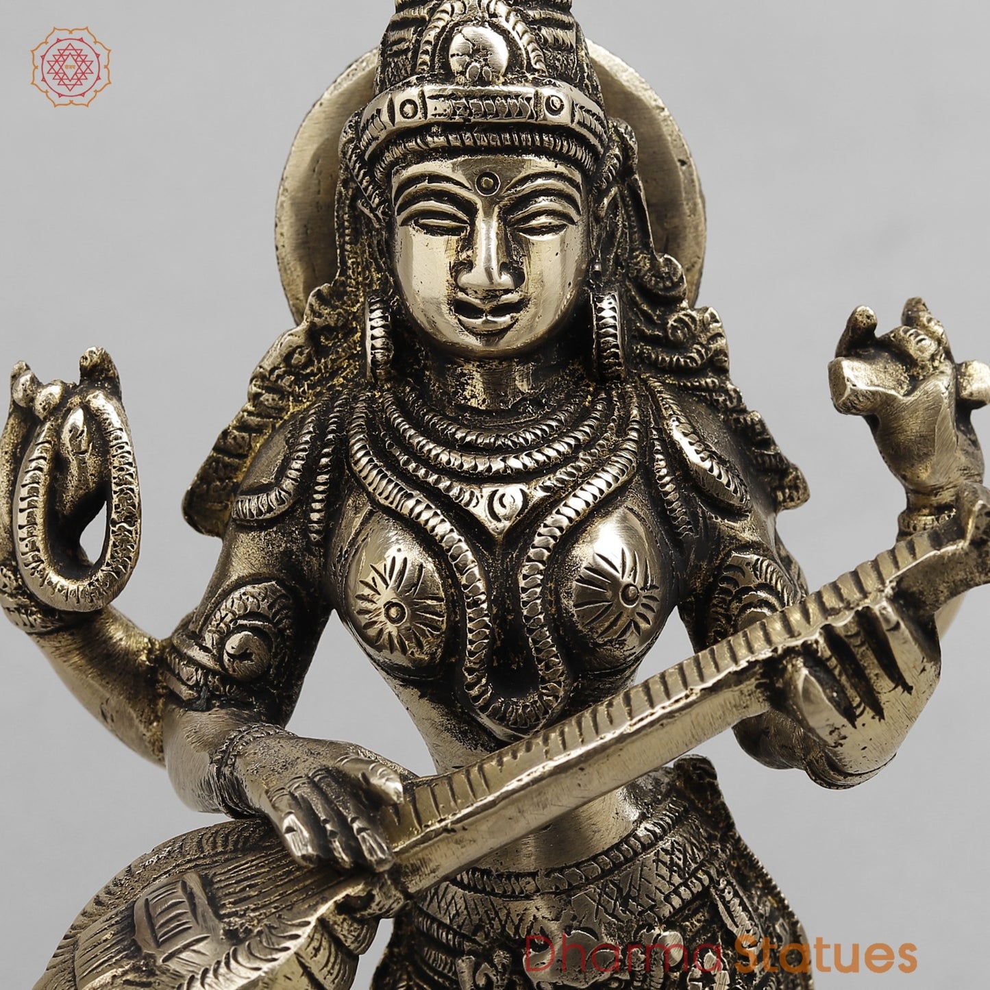 Brass Saraswati standing, Smooth finish 10”