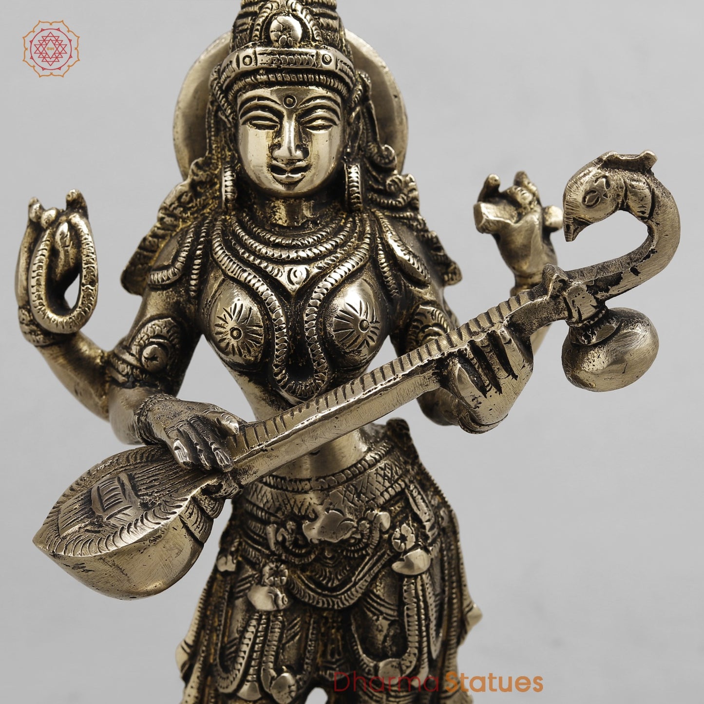 Brass Saraswati standing, Smooth finish 10”