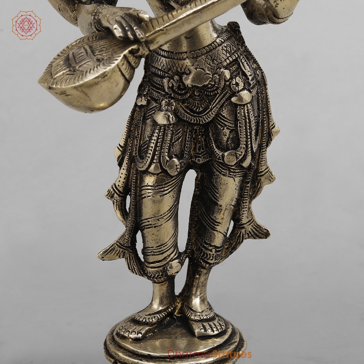 Brass Saraswati standing, Smooth finish 10”