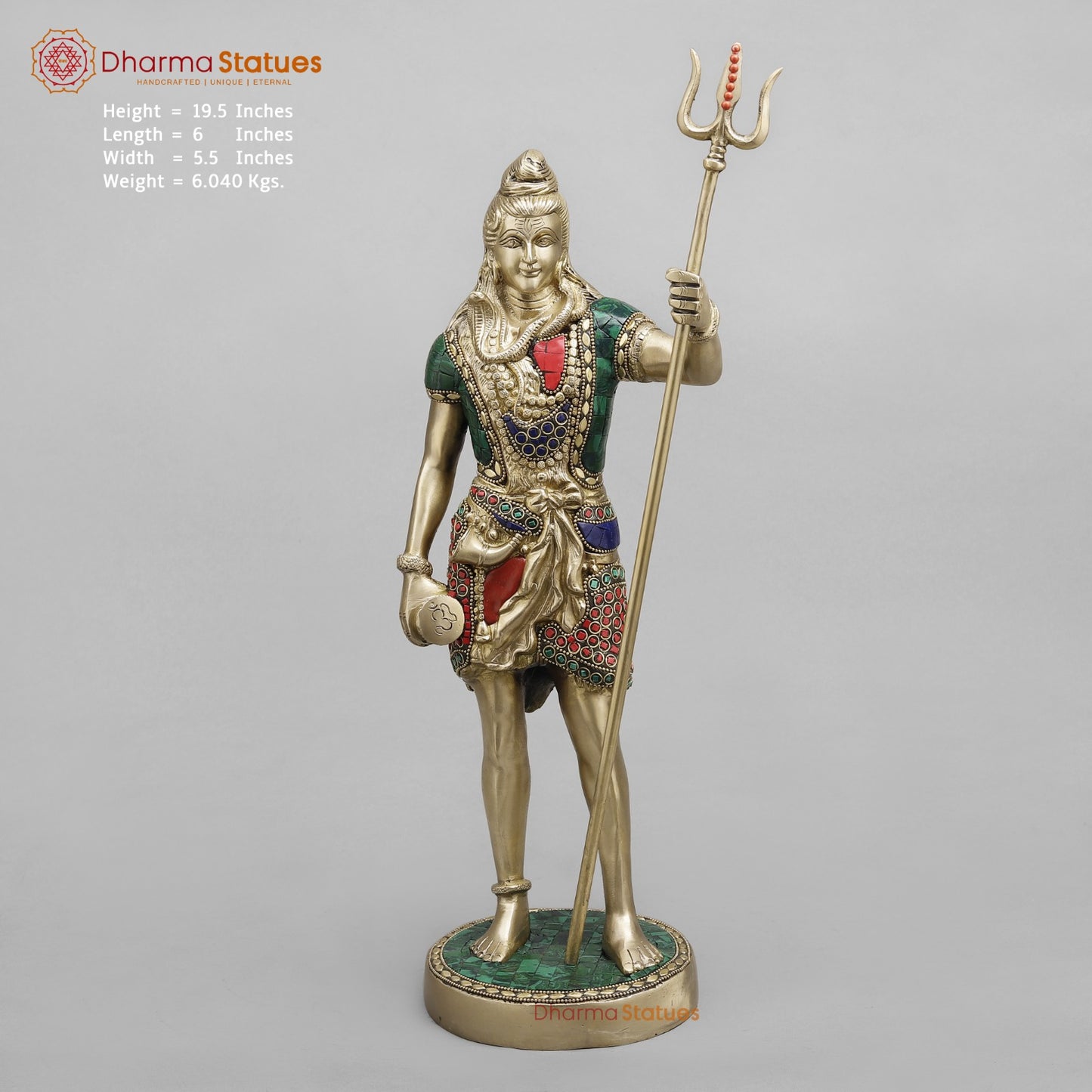 Brass Shiva standing, Fine Stone work 19.5”