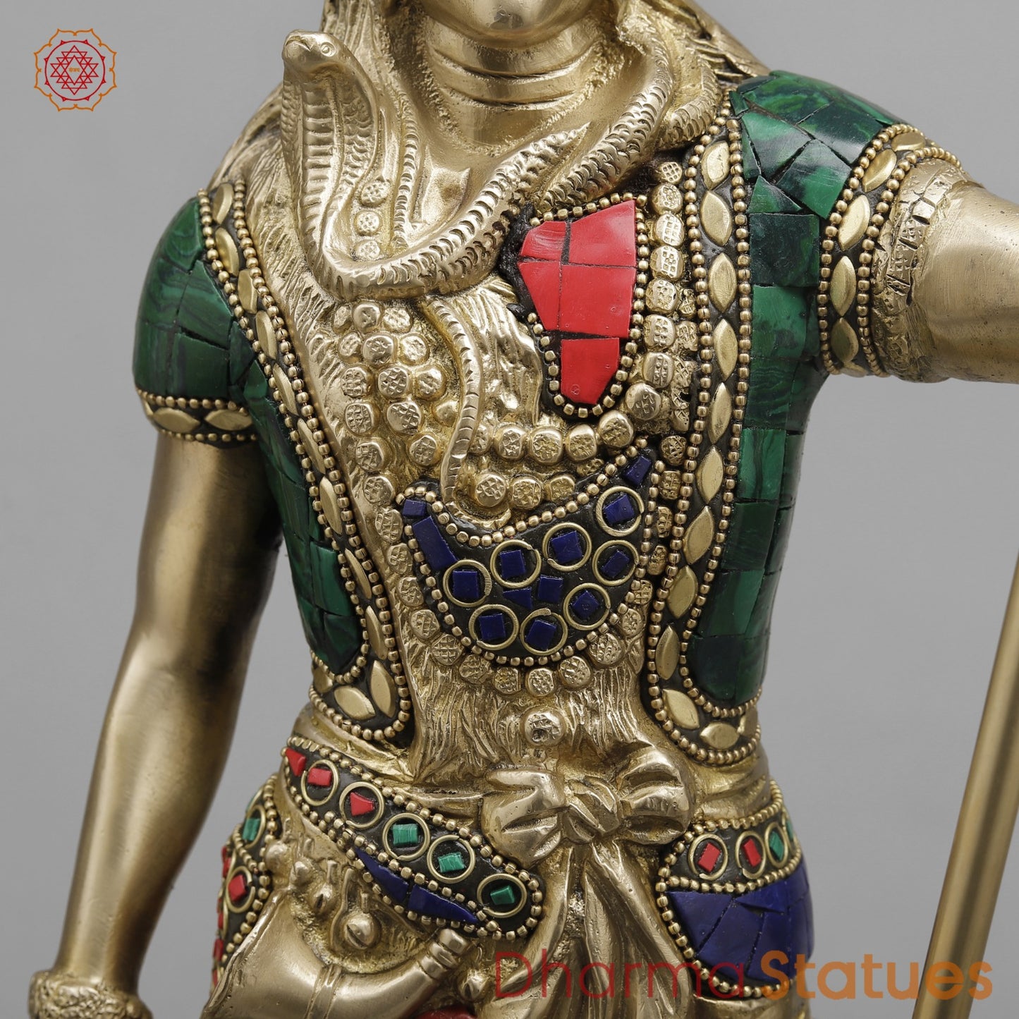 Brass Shiva standing, Fine Stone work 19.5”