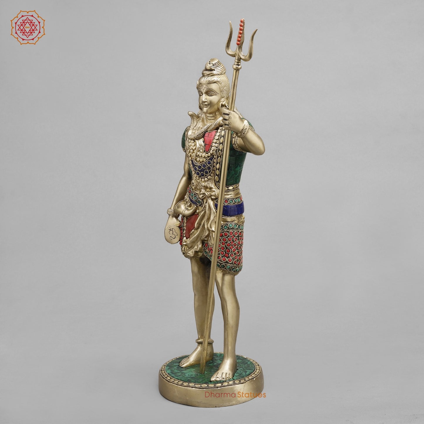 Brass Shiva standing, Fine Stone work 19.5”