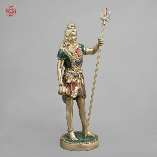 Brass Shiva standing, Fine Stone work 19.5”