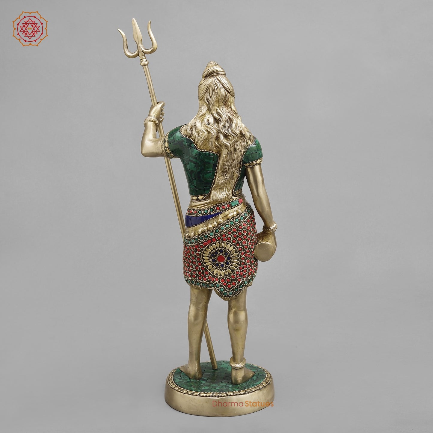 Brass Shiva standing, Fine Stone work 19.5”
