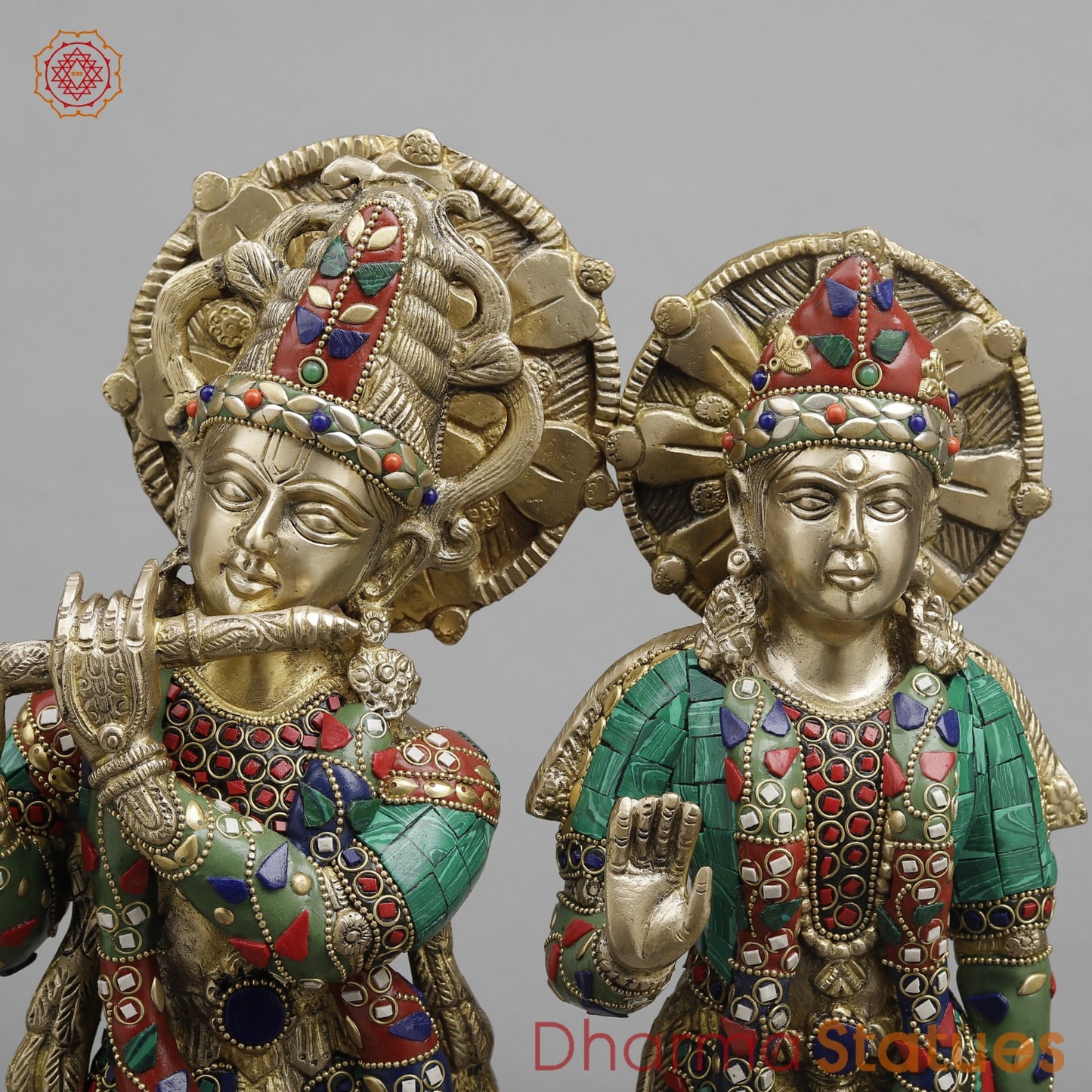 Brass Radha krishna , Fine stone work 17”