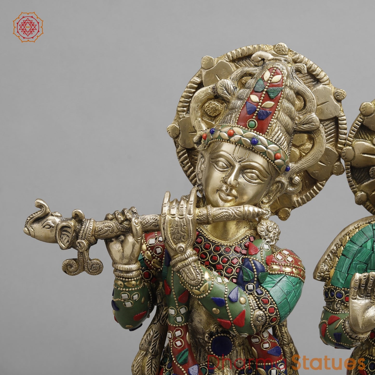 Brass Radha krishna , Fine stone work 17”