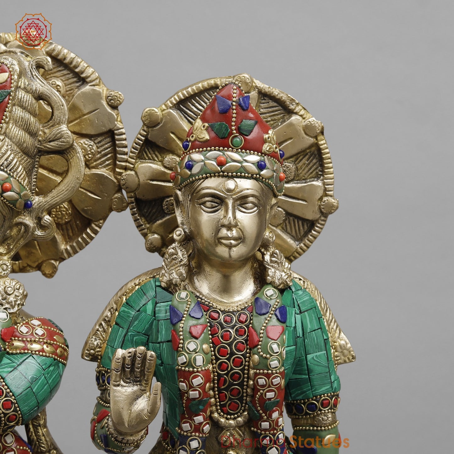 Brass Radha krishna , Fine stone work 17”