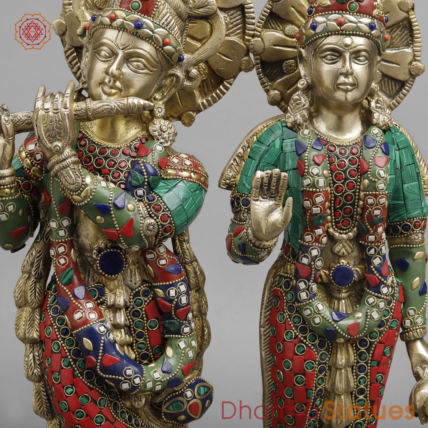 Brass Radha krishna , Fine stone work 17”