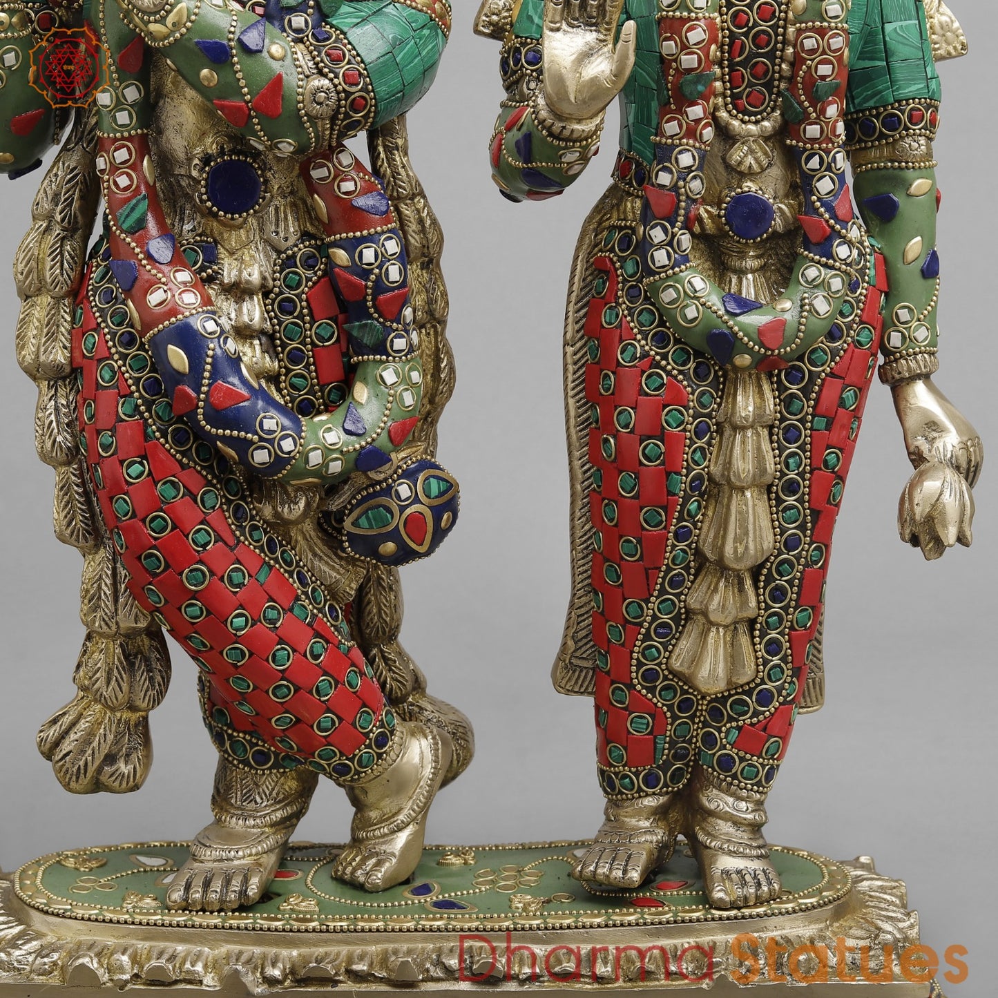 Brass Radha krishna , Fine stone work 17”