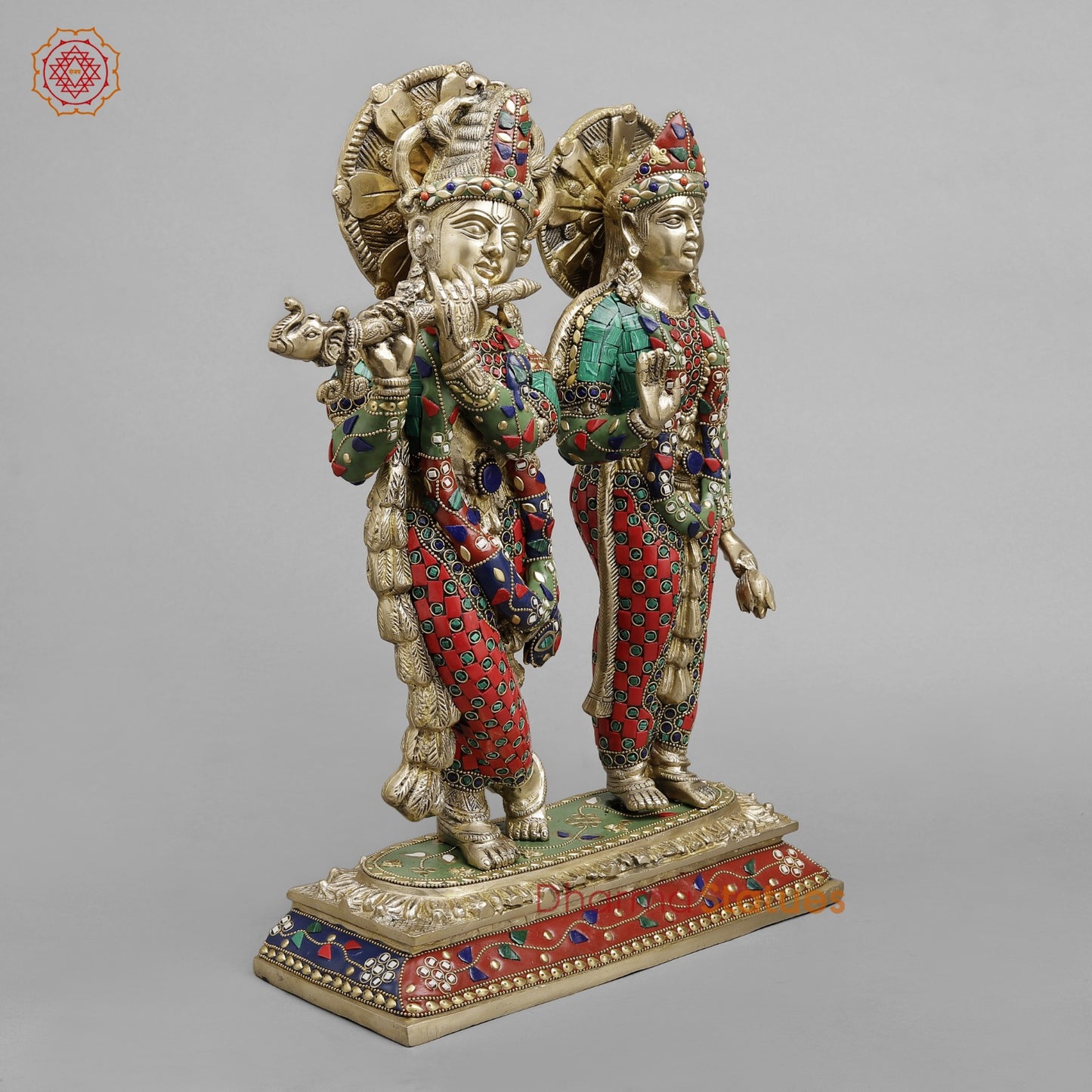 Brass Radha krishna , Fine stone work 17”