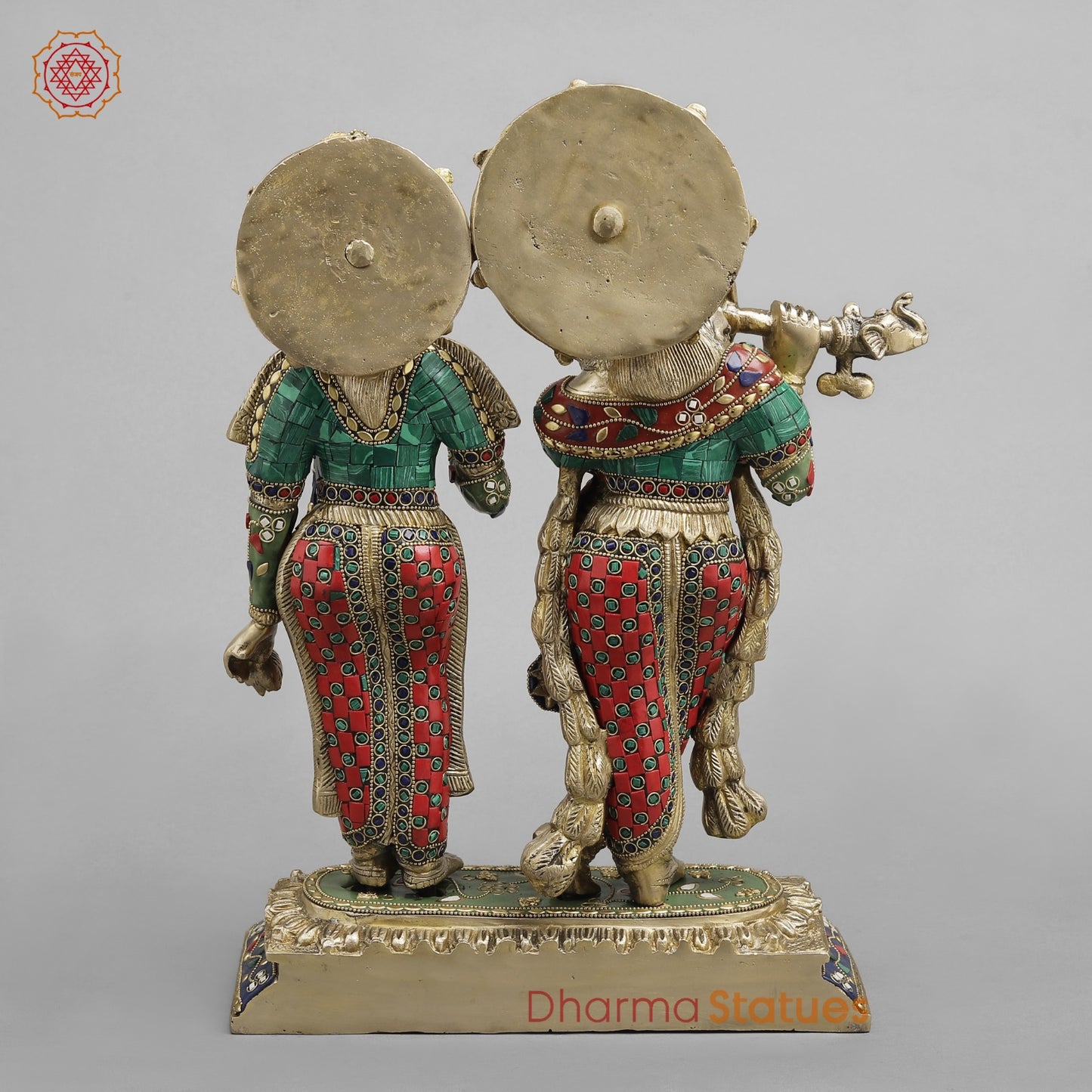 Brass Radha krishna , Fine stone work 17”