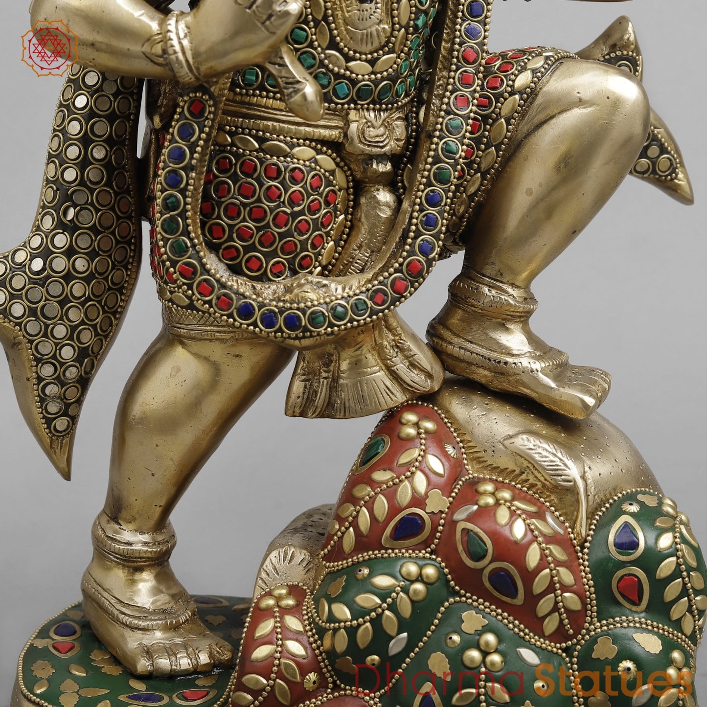 Brass Hanuman ji Standing Lifting mountain, Fine stone Work 15”