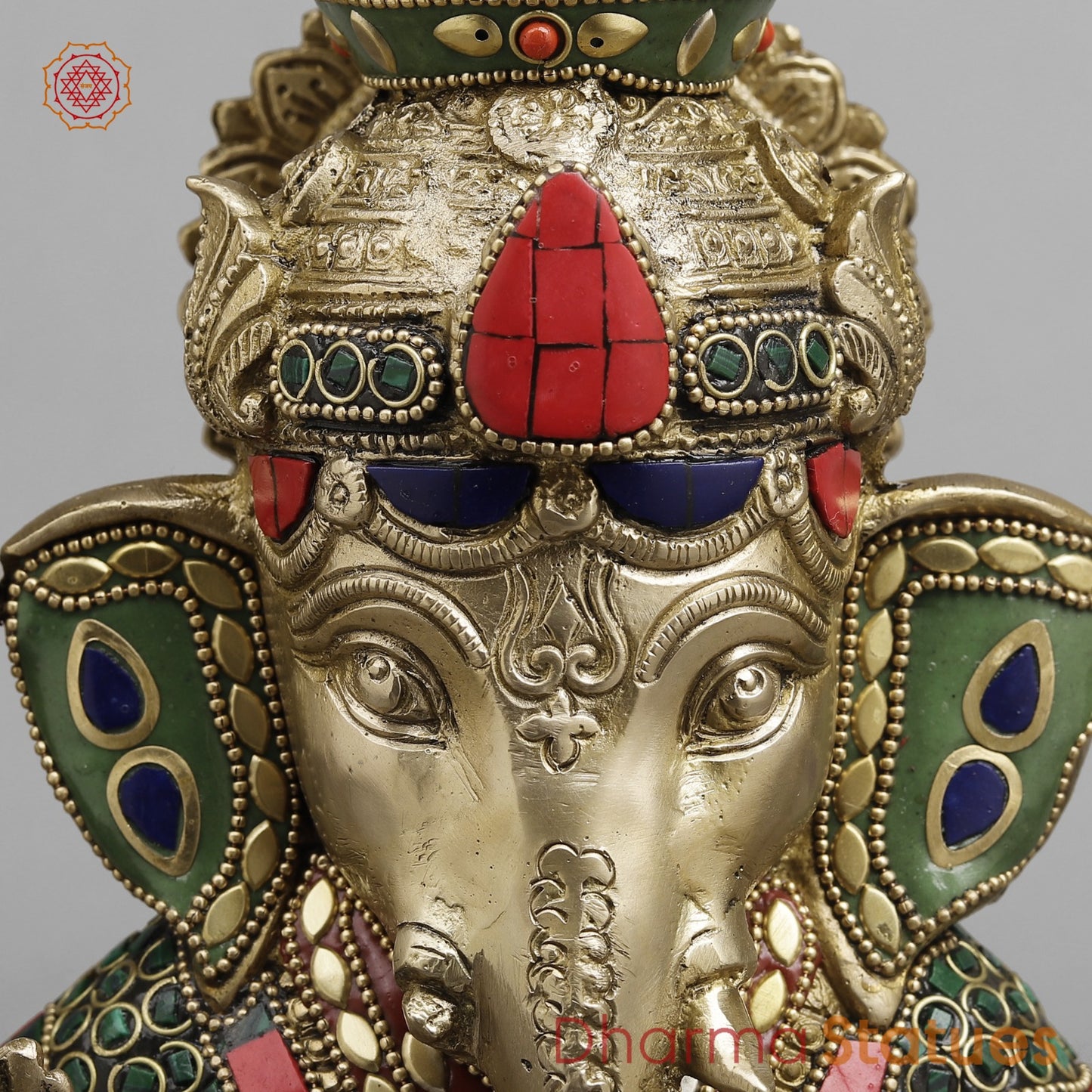 Brass Ganesh Candle Holder, Fine stone work 13”