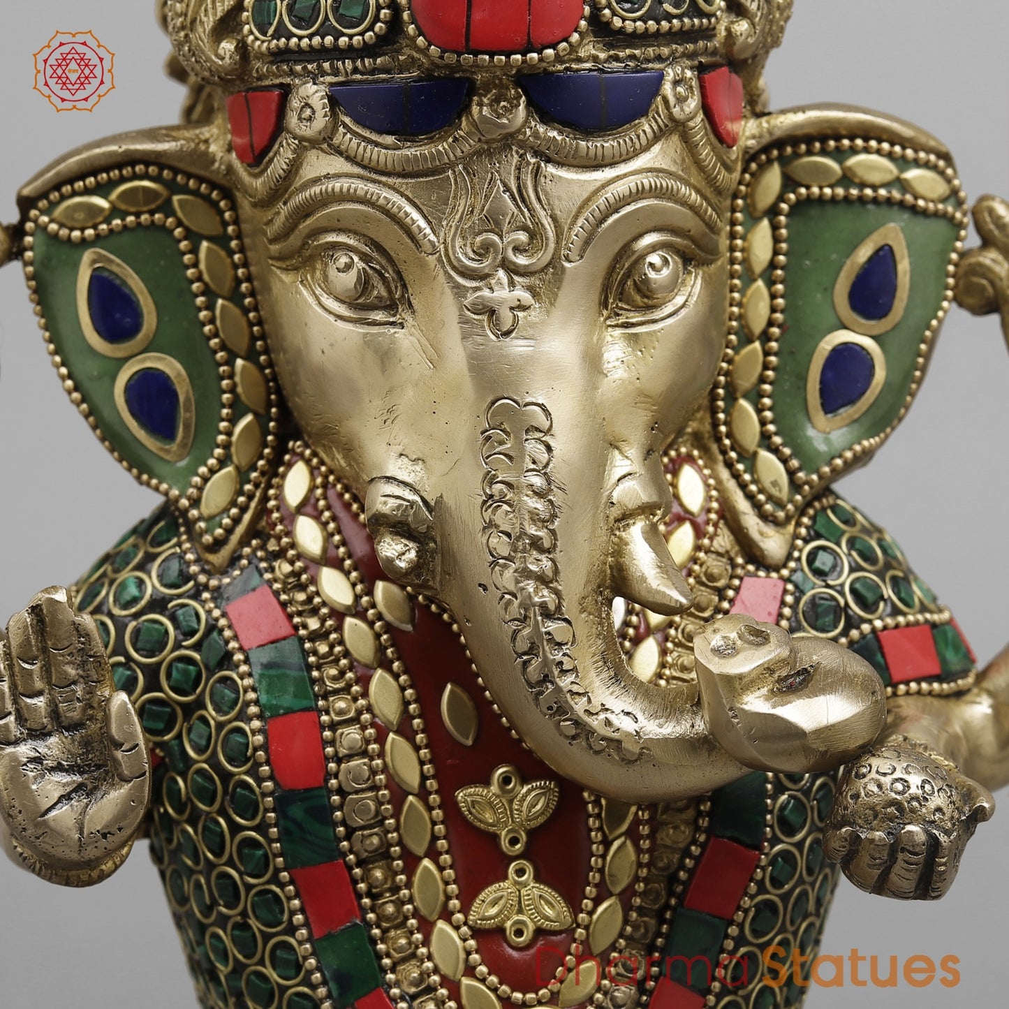 Brass Ganesh Candle Holder, Fine stone work 13”