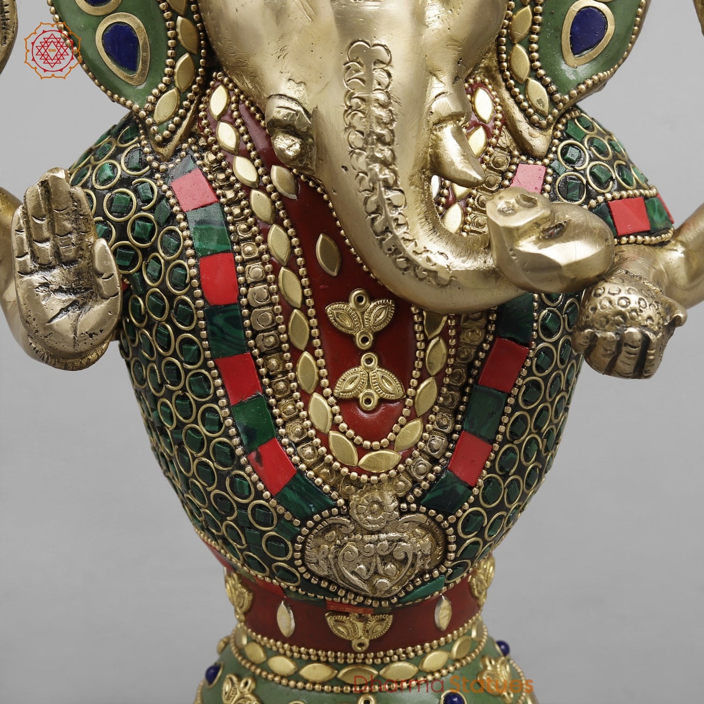 Brass Ganesh Candle Holder, Fine stone work 13”