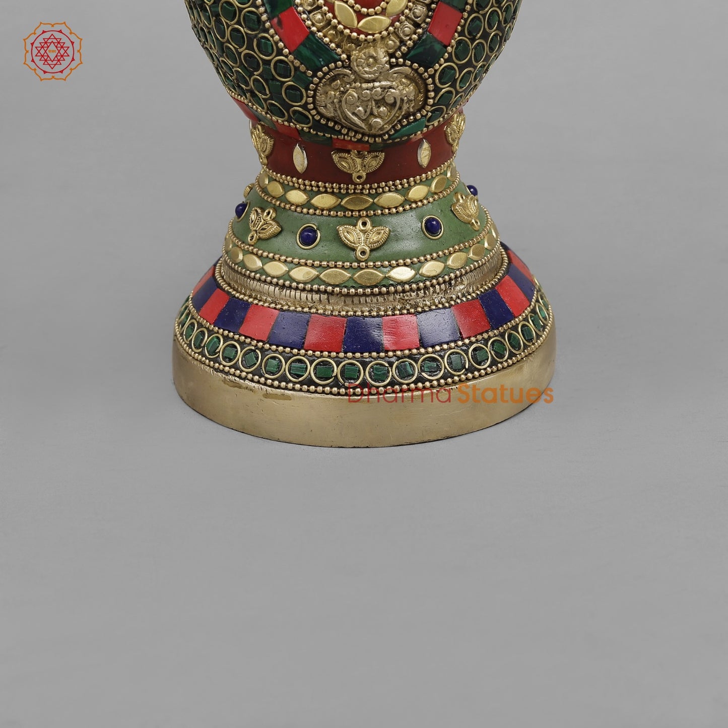 Brass Ganesh Candle Holder, Fine stone work 13”