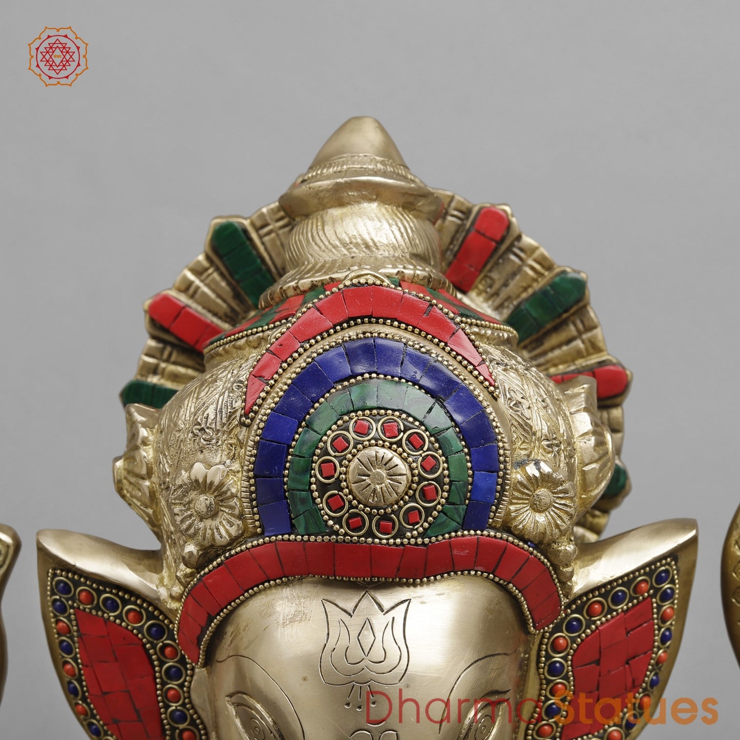 Brass Crown Ganesh, Stone work fine 14”
