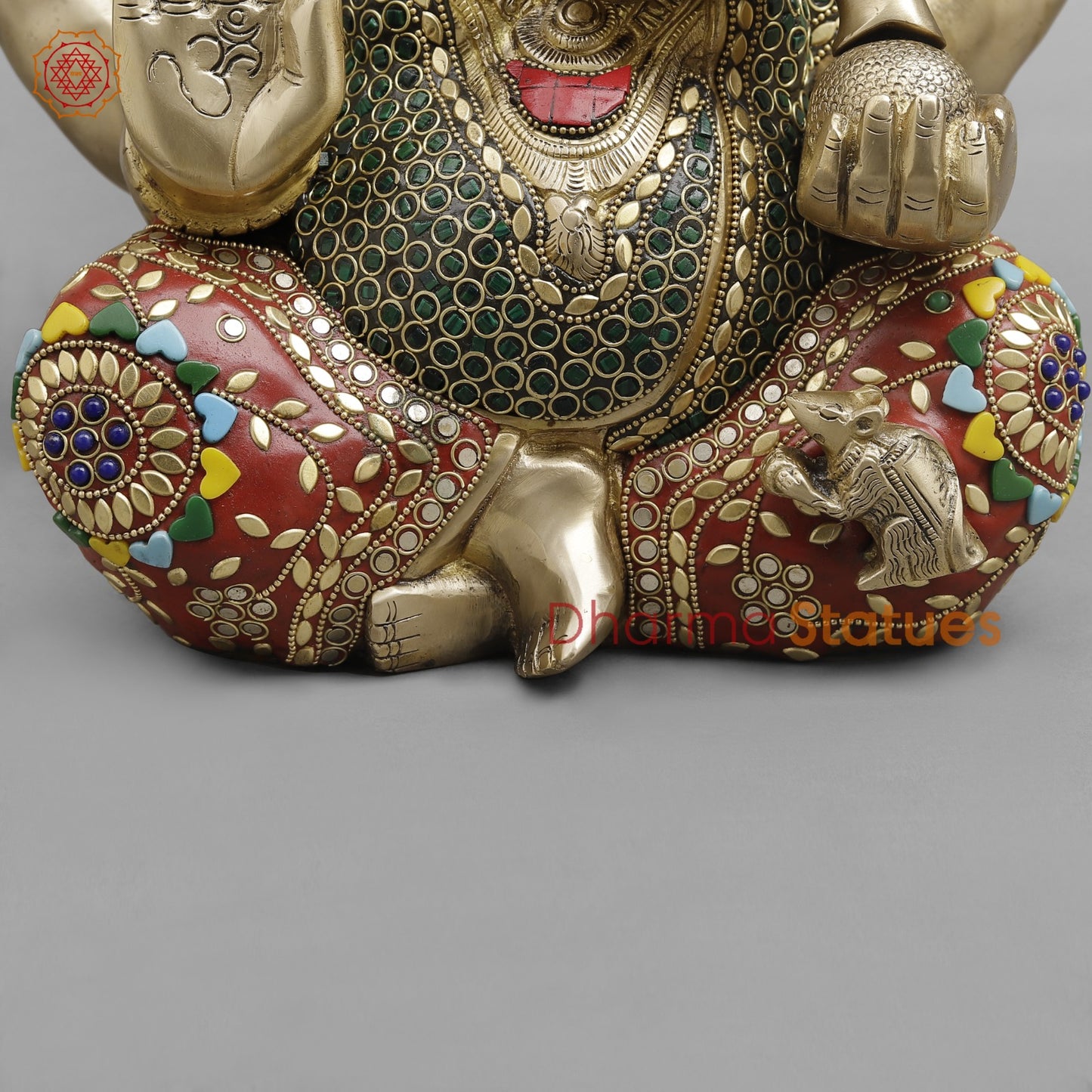 Brass Crown Ganesh, Stone work fine 14”